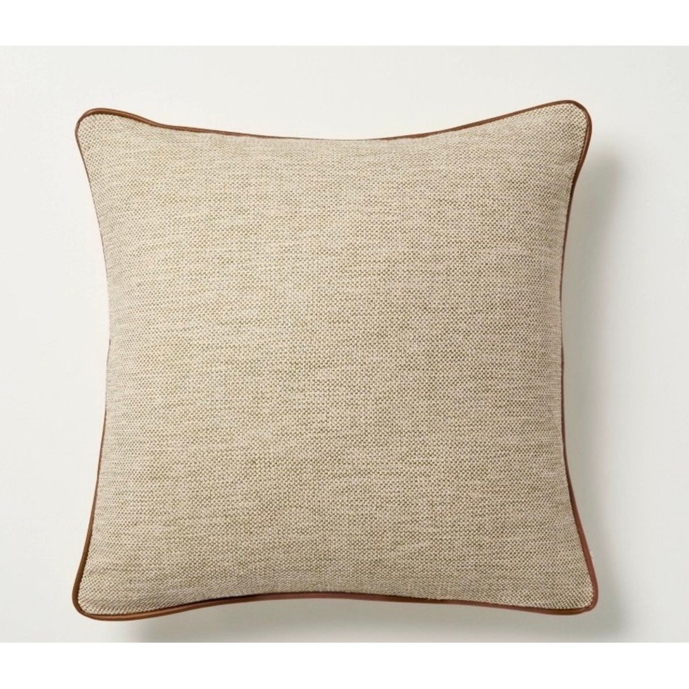 Hearth & Hand Tweed Toss Pillow Unisex 18x18 Faux Leather Trim NWT